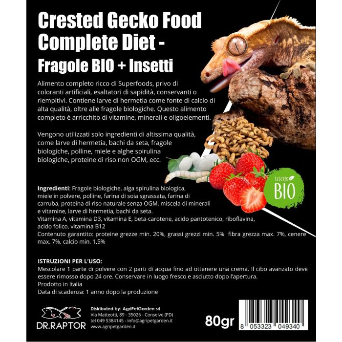 Dr.Raptor Crested Gecko Food Complete Diet - Fragole BIO + Insetti